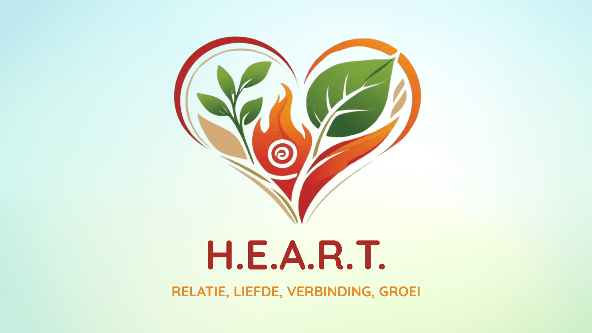 Logo H.E.A.R.T. framework met hartvorm, bladeren en vuur - symbool voor relatie, liefde, verbinding en groei. Gratis H.E.A.R.T. masterclass